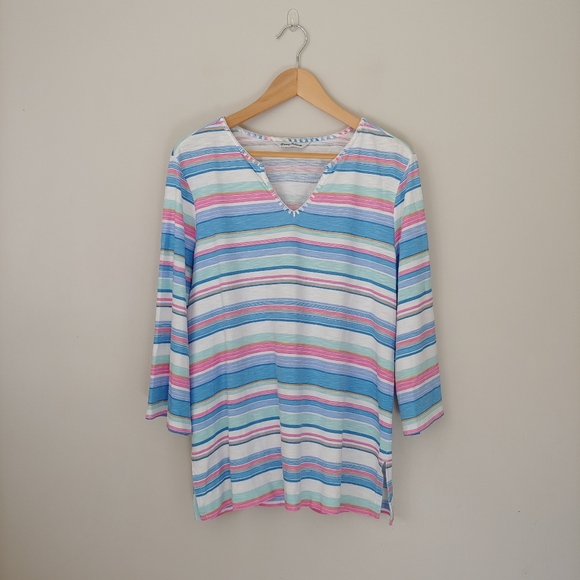 Tommy Bahama Festival Stripe Bell Sleeve Tunic Shirt Striped Size XL Cotton - Picture 5 of 12